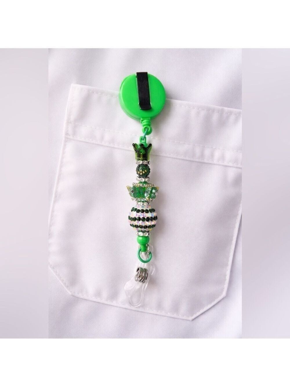 Green Beaded Badge Reel